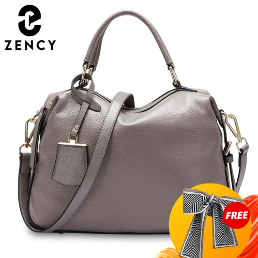 Zency Fashion Women Tote Bag 100% Genuine Leather Handbags Boston Charm Messenger Crossbody Purse Shoulder Bags