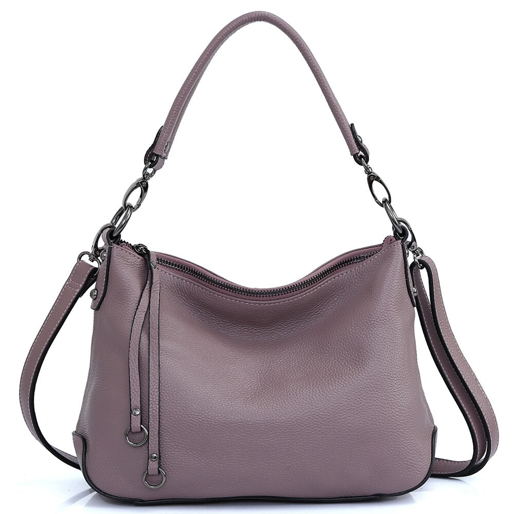 Zency Genuine Leather Handbag For Women Simple Classic Casual Female Hobo Bags Vintage Shoulder Tote Crossbody Bag