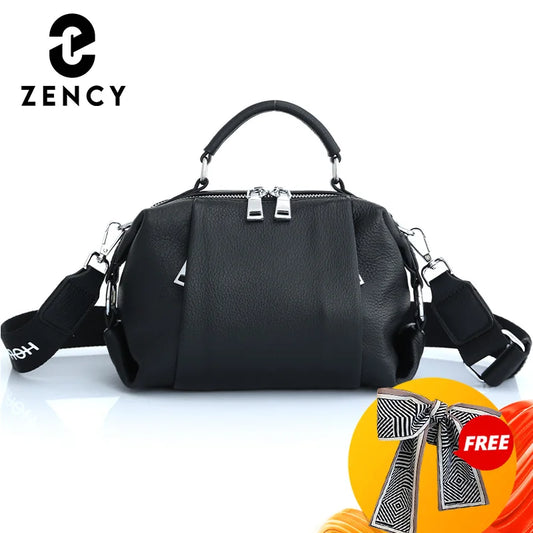 Zency Genuine Leather Casual Multiple Pockets Crossbody Bag Female Handbag Box Young Shoulder Black Women Tote Small Lightweight