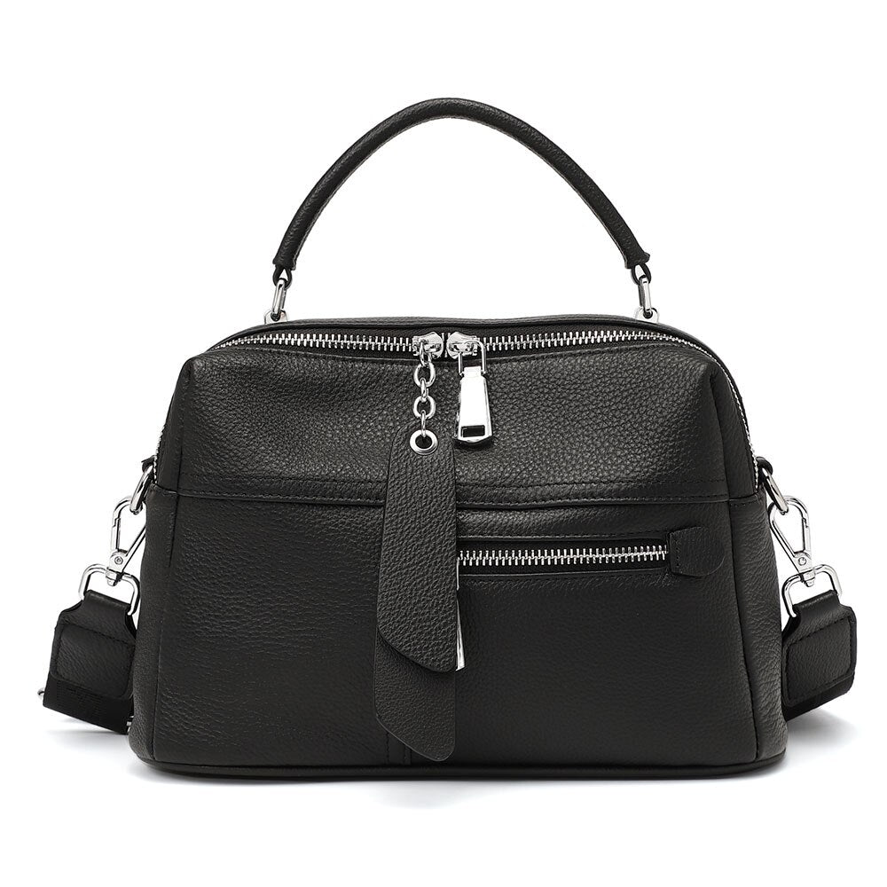 Zency Genuine Leather Handbag Female High Quality Box Bag Classic Fashion Vintage Lady Shoulder Black Crossbody Tote Top-handle
