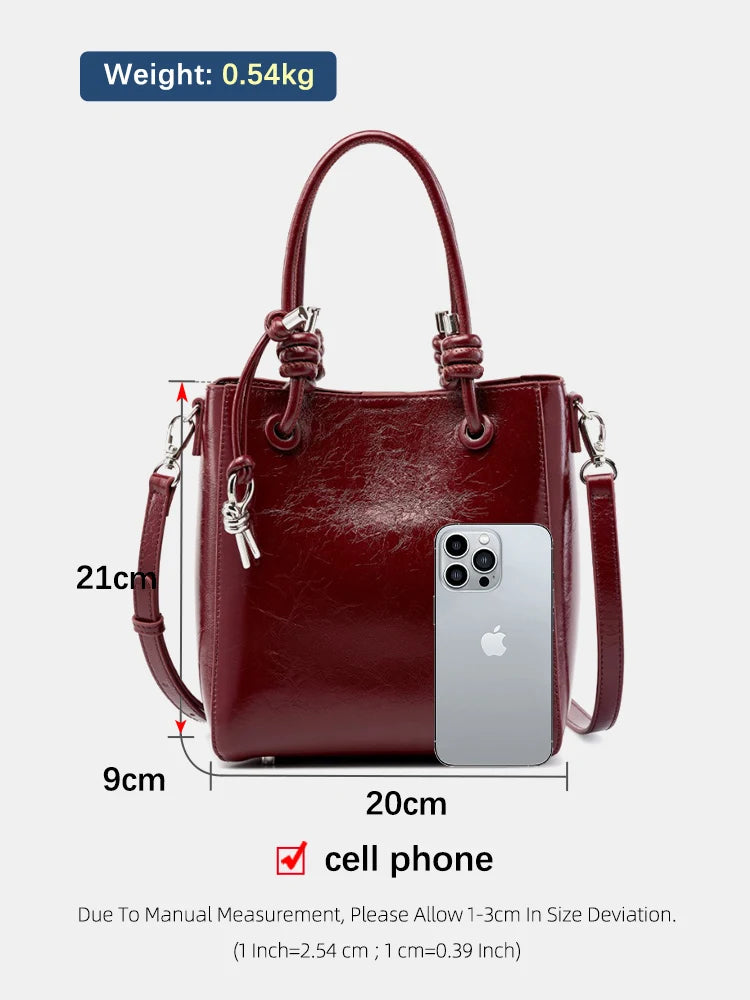 Zency Genuine Leather Shoulder Bag For Women Tote 2024 New Cherry Red Black Composite Bag