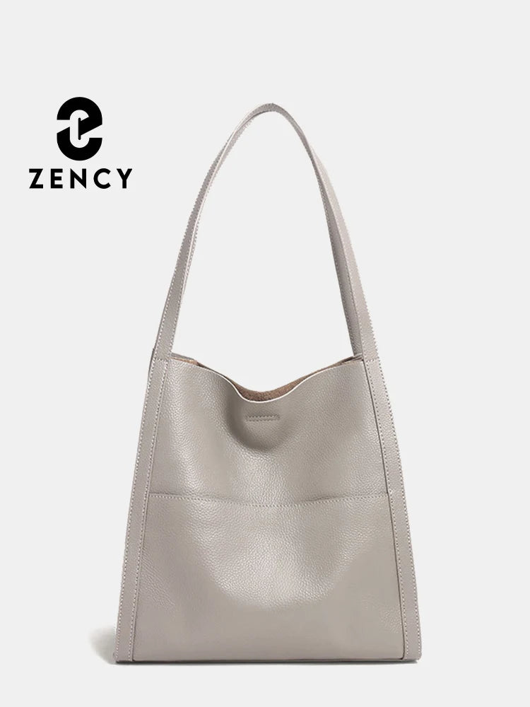 Zency Genuine Leather Totebag Shoulder Bag Large Capacity Shopper Luxury Women's Cow Skin Handbag