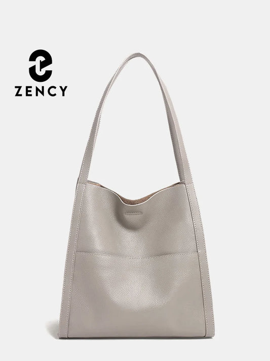 Zency Genuine Leather Totebag Shoulder Bag Large Capacity Shopper Luxury Women's Cow Skin Handbag