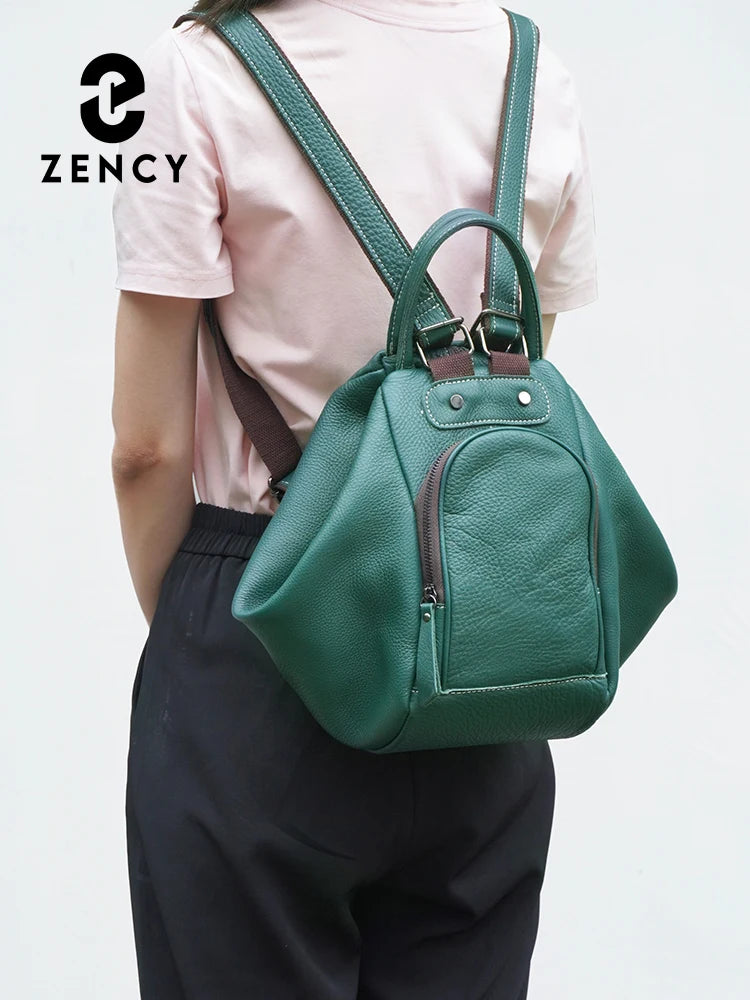 Zency Genuine Leather Women's Backpack Knapsack Large Capacity 2024 Designer Shoulder Bag