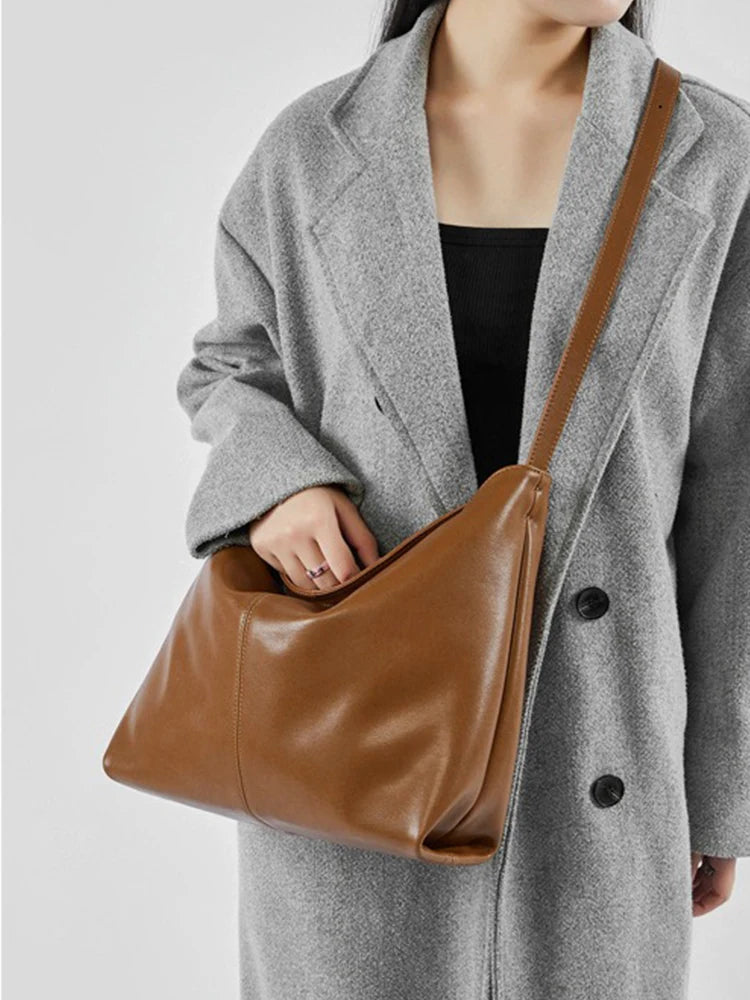 Two Layer Cowhide Shoulder Crossbody Handbag Versatile For Autumn Winter Commuter New