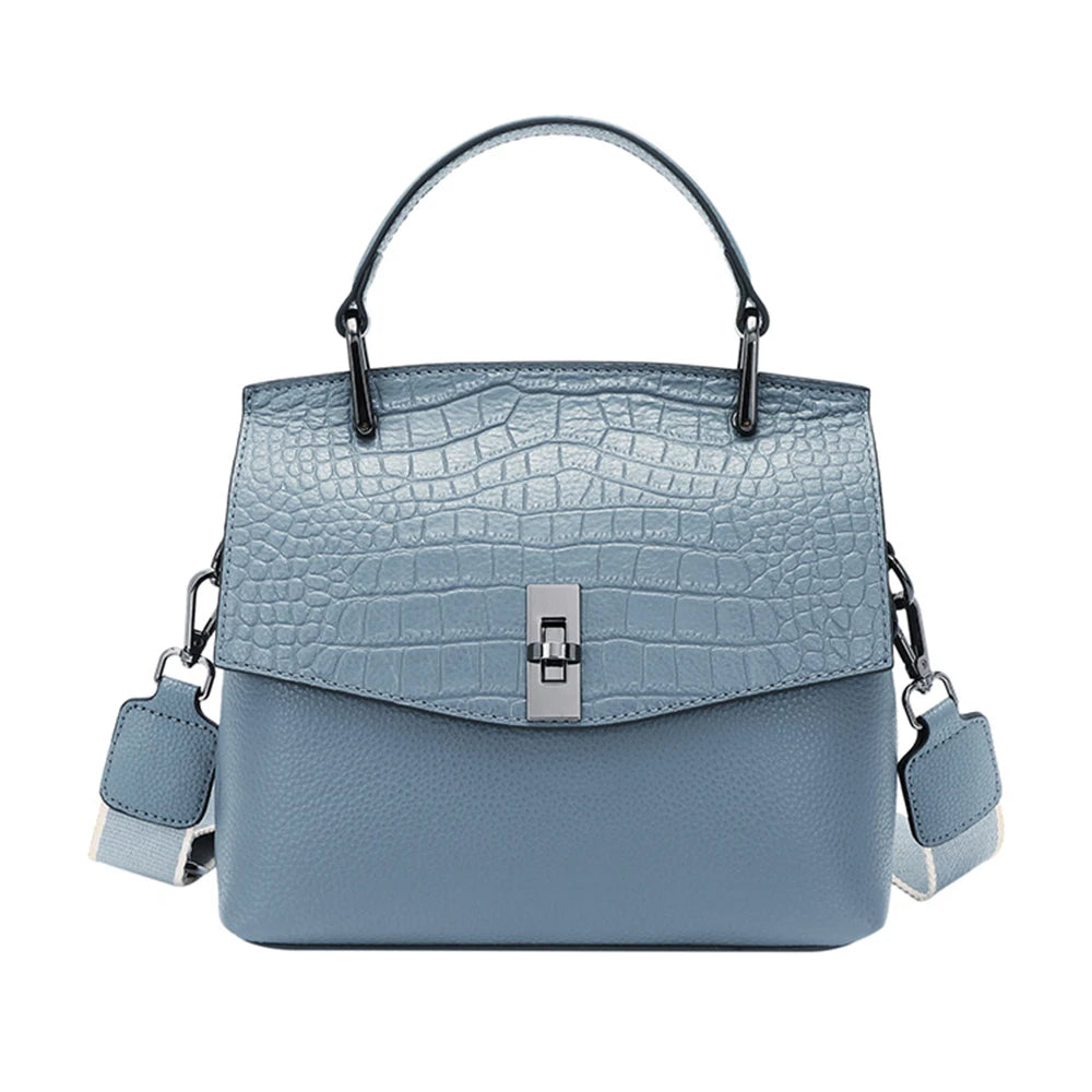 Zency Genuine Leather Women's Handbag Stone Vintage Tote Bag Luxury Brand
