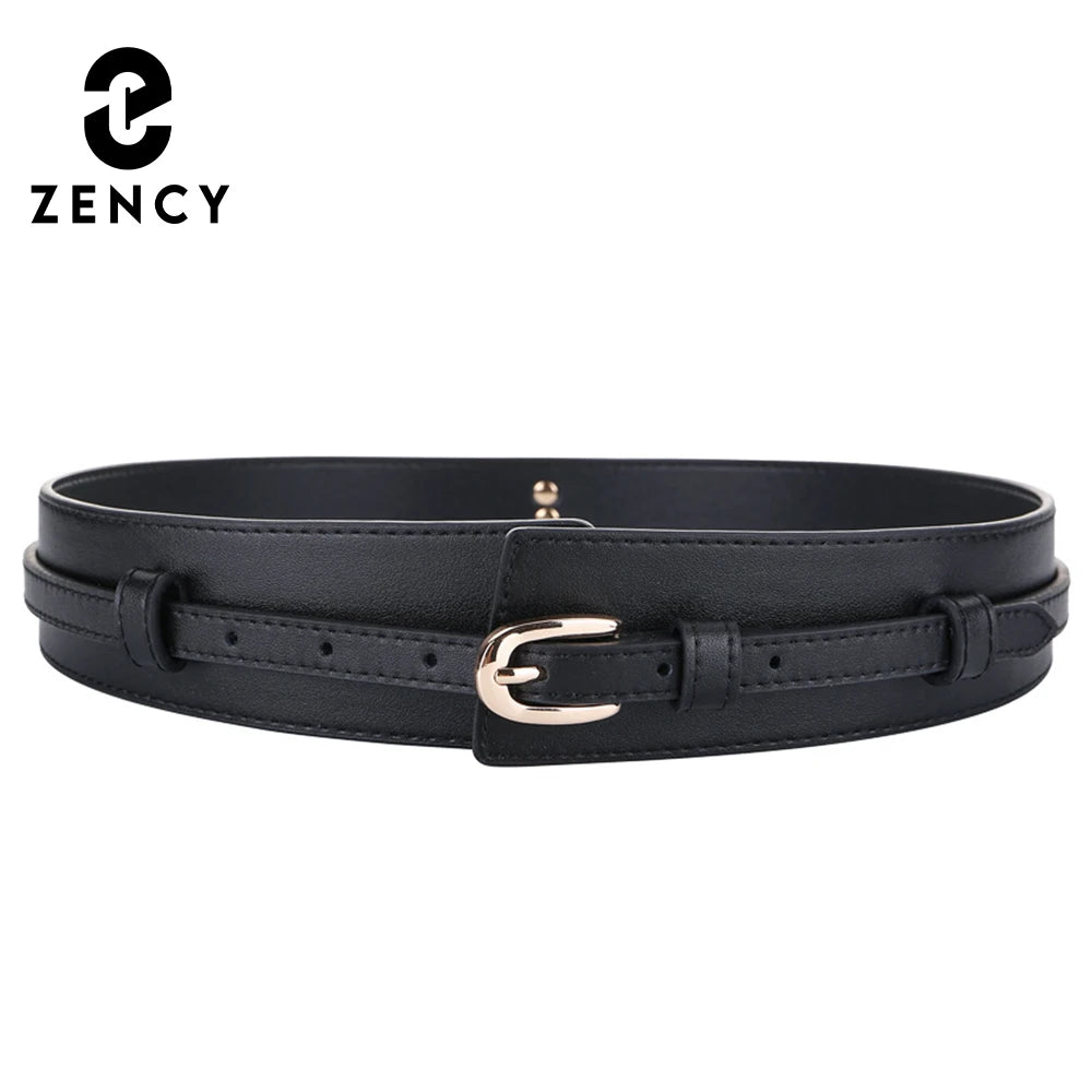 Zency Genuine Leather Women's Waist Belt Wide Female Buckle Waistband