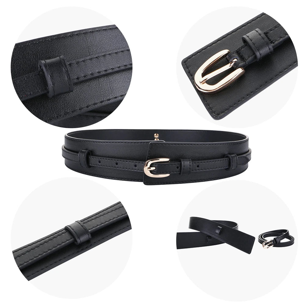 Zency Genuine Leather Women's Waist Belt Wide Female Buckle Waistband