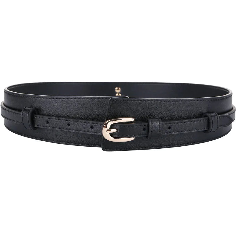 Zency Genuine Leather Women's Waist Belt Wide Female Buckle Waistband