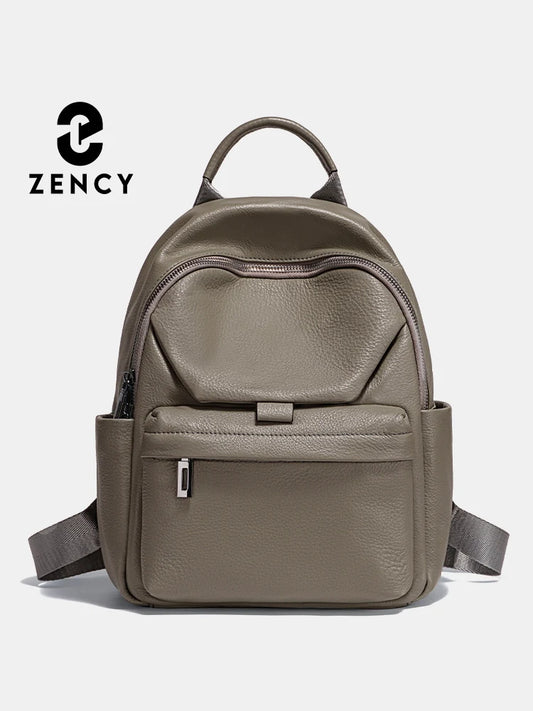 Zency Simple Casual Student School Bag Small Girls Backpack For Trip Vacation Soft Leather Rucksack