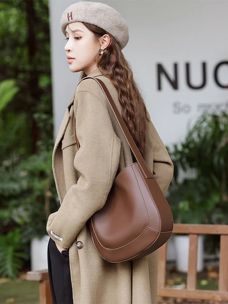 Zency High Quality Women Bucket Solid Bag Split Leather