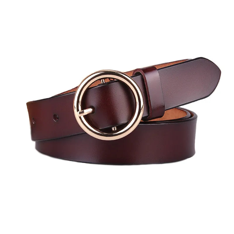 Luxury Brand 100% Genuine Leather Women Belts Round Pin Buckle Waist Belt For Jeans