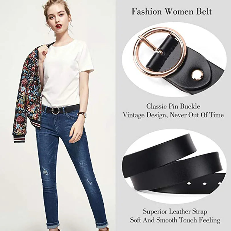 Luxury Brand 100% Genuine Leather Women Belts Round Pin Buckle Waist Belt For Jeans