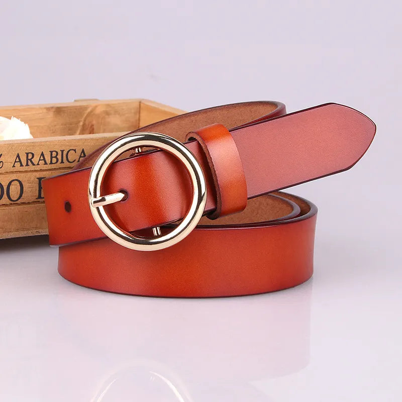 Luxury Brand 100% Genuine Leather Women Belts Round Pin Buckle Waist Belt For Jeans