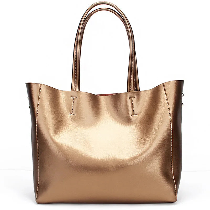 Zency Luxury Gold Women Shoulder Bag Two Layer Leather Large Capacity Handbag