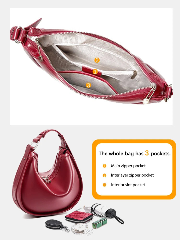 Zency Fashion 2024 Premium Hobo Bag For Women Underarm Genuine Leather Shoulder Crossbody Gift Choice BagFor Wife Lover