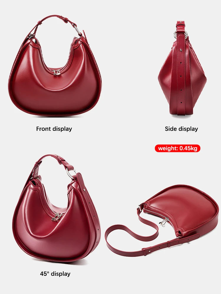 Zency Fashion 2024 Premium Hobo Bag For Women Underarm Genuine Leather Shoulder Crossbody Gift Choice BagFor Wife Lover