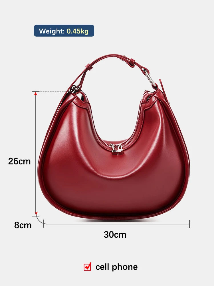 Zency Fashion 2024 Premium Hobo Bag For Women Underarm Genuine Leather Shoulder Crossbody Gift Choice BagFor Wife Lover