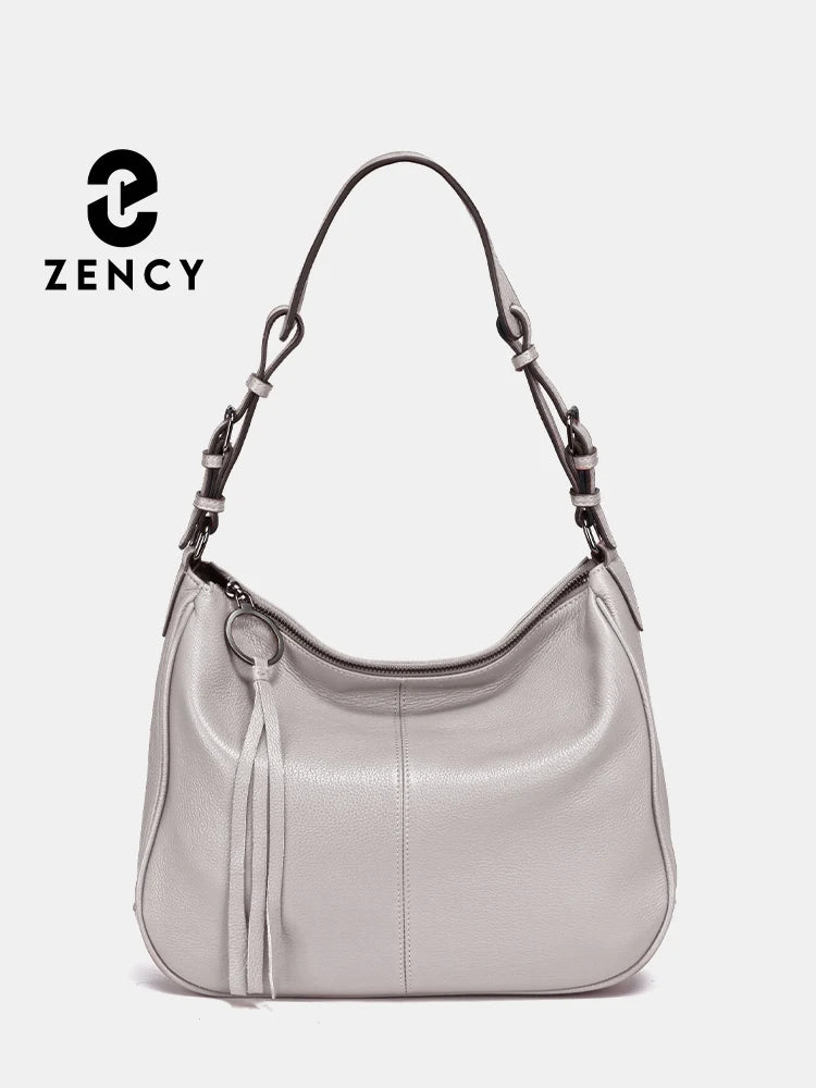 Zency New Black Beige Genuine Leather Hobo Bag Women Simple Classic Casual Handbag Shoulder Tote Soft Crossbody