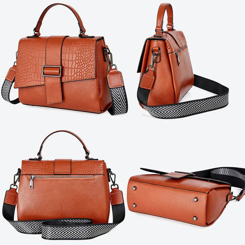 Genuine Leather Women Classic Handbag Small Alligator Crossbody Top-handle Bag