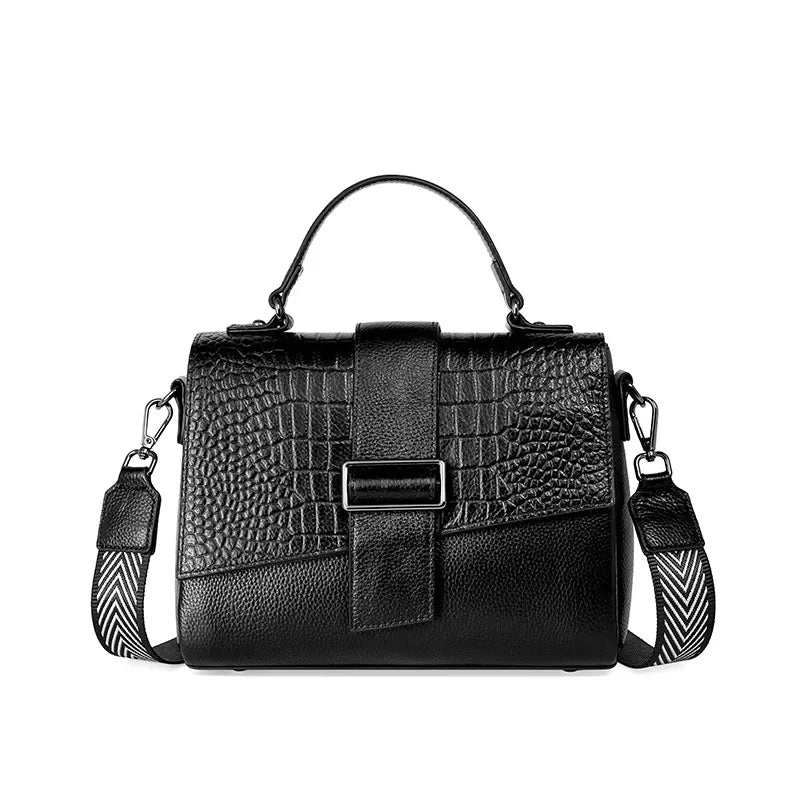 Genuine Leather Women Classic Handbag Small Alligator Crossbody Top-handle Bag