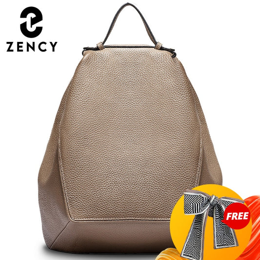 Zency Simple Women Genuine Leather Backpack Travel Knapsack High Quality Soft Calfskin Satchel