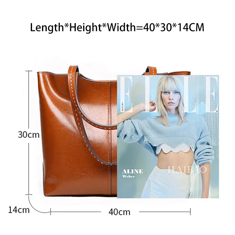 Zency Leather Women Shoulder Bag Retro Brown Tote Large Capacity
