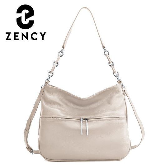 Zency Soft Cowhide Leather Women's Shoulder Bag Casual Commuter High Capacity Female Crossbody Handbag Vintage Shopper