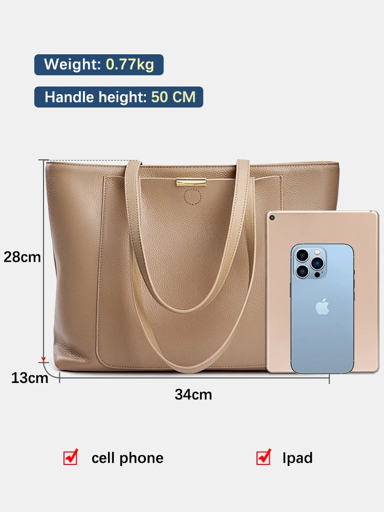 Zency Soft Leather Large Capacity Lady Shopping Bag For Notebook Phone iPad