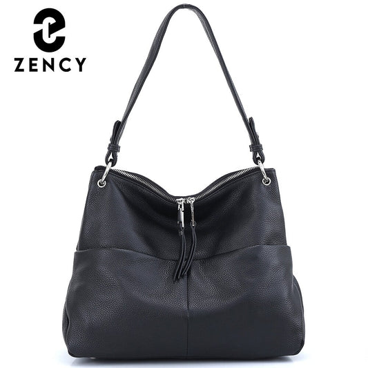 Zency Soft First Layer Cowhide Leather Handbag Large Capacity Classic Shoulder Bags Multi-function Bag