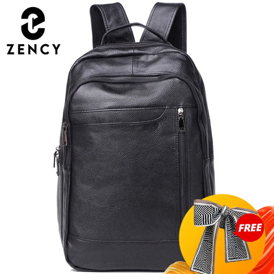 Zency Soft Genuine Leather Backpack Large Capacity Daily Casual Rucksack Office Work Business Bag Travel Casual Knapsack