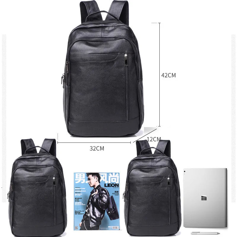 Zency Soft Genuine Leather Backpack Large Capacity Daily Casual Rucksack Office Work Business Bag Travel Casual Knapsack