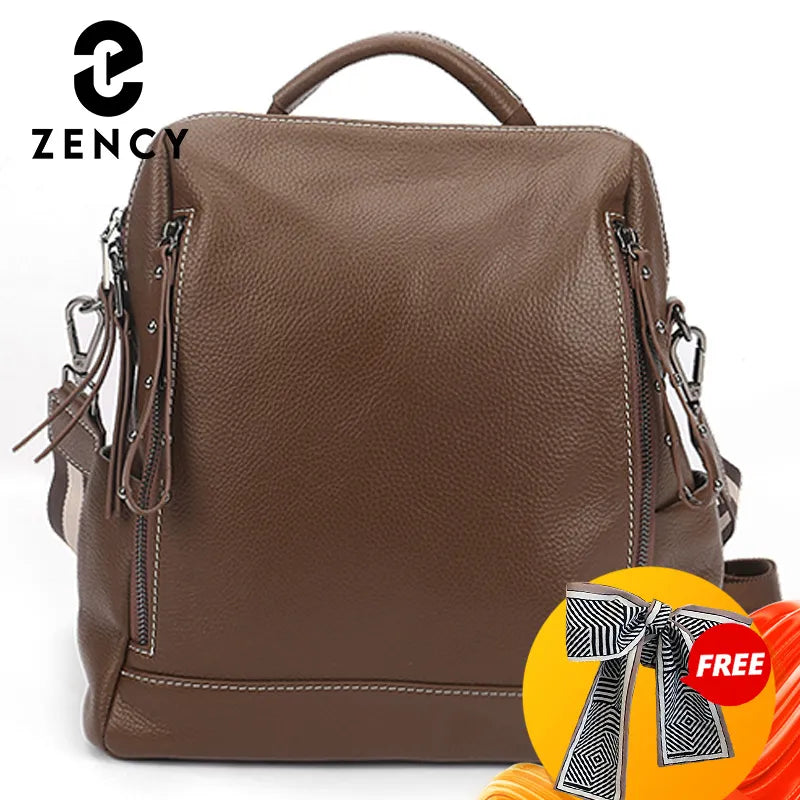 Zency Soft Genuine Leather Splittable Strap Female Rucksack Two Use Ways