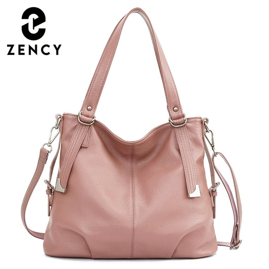 Zency Soft Genuine Leather Bags Women Simple Classic Shoulder Bag Large Commute Soft Taro Pink Hobo Handbag Female Luxury Bag