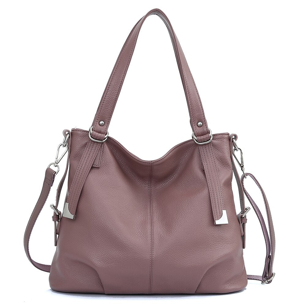 Zency Soft Genuine Leather Bags Women Simple Classic Shoulder Bag Large Commute Soft Taro Pink Hobo Handbag Female Luxury Bag