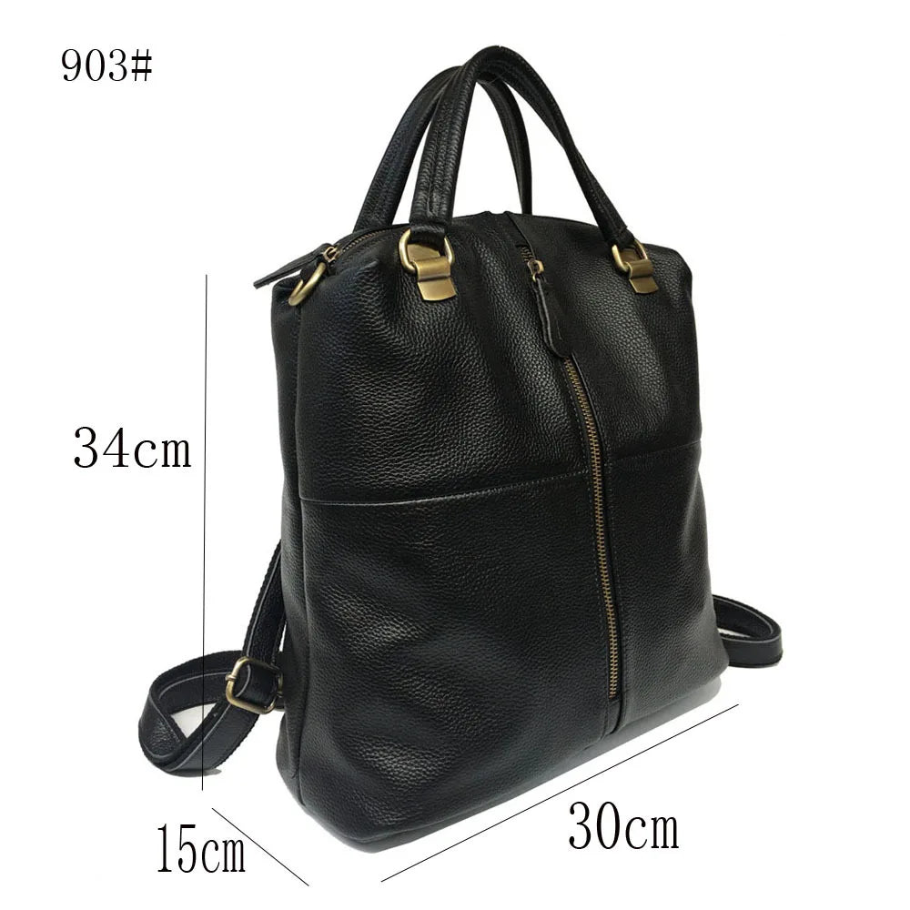 Zency Vintage Women's Genuine Leather Outdoor Backpacks Anti-Theft Large School Bag