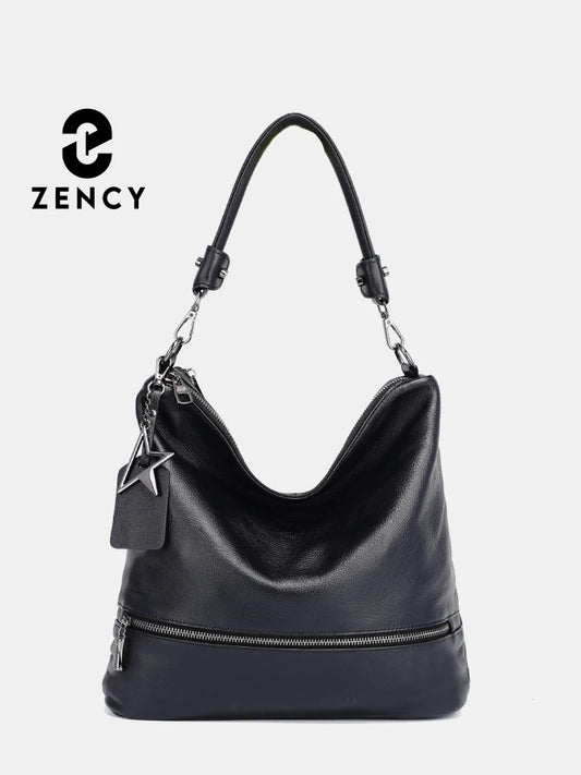 Zency Women Genuine Leather Tote Elegant Handbag Large Capacity For Commuter