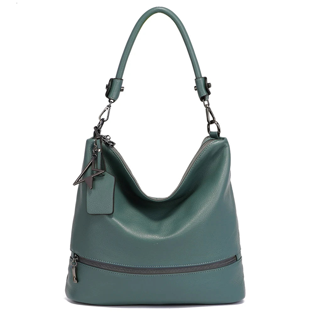 Zency Women Genuine Leather Tote Elegant Handbag Large Capacity For Commuter