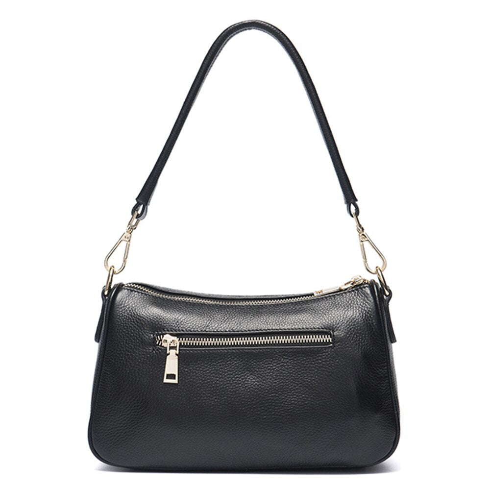 Zency Women Shoulder Bag 100% Genuine Leather White Small Bag Lady Messenger Crossbody Purse Simple Black Handbag