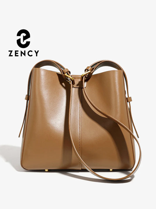 Zency Women Split Leather Tote Bag Luxury Designer Bucket Bags Handbag