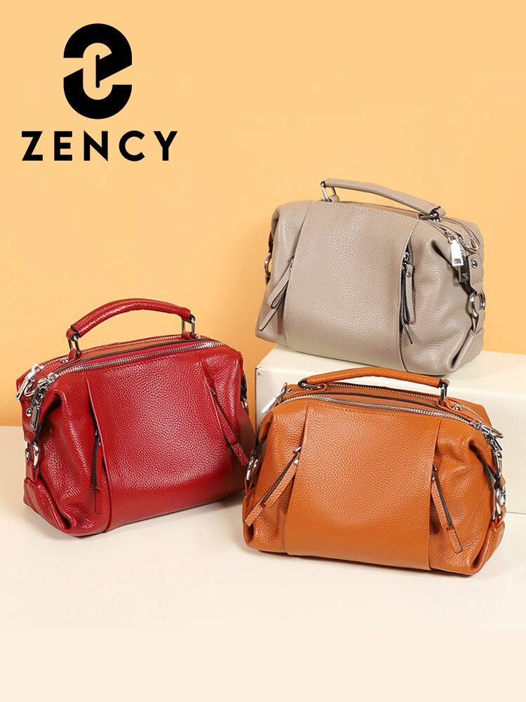 Zency Women's Genuine Leather Bag Simple High Quality Tote Bag Small Vintage Boston Handbag Female Shoulder Bags 2023 Crossbody