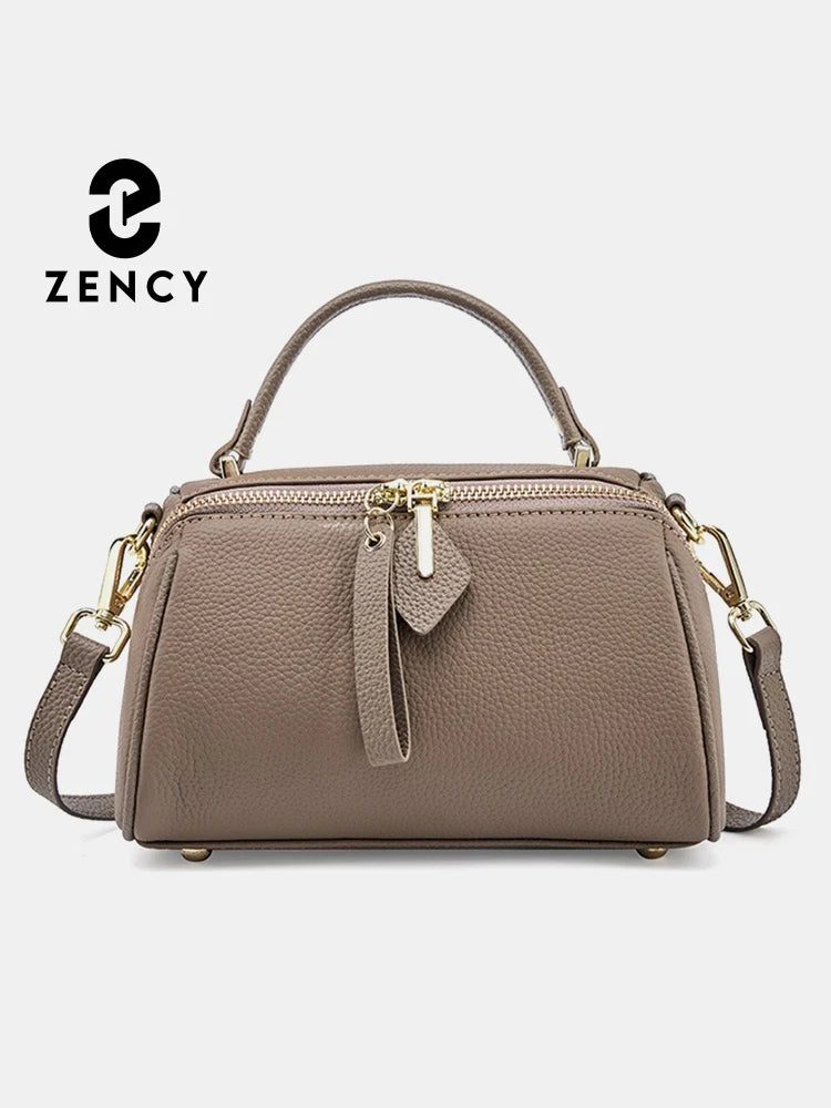 Zency Women's Genuine Leather Boston Bag Brand Designer Retro Shoulder Bag