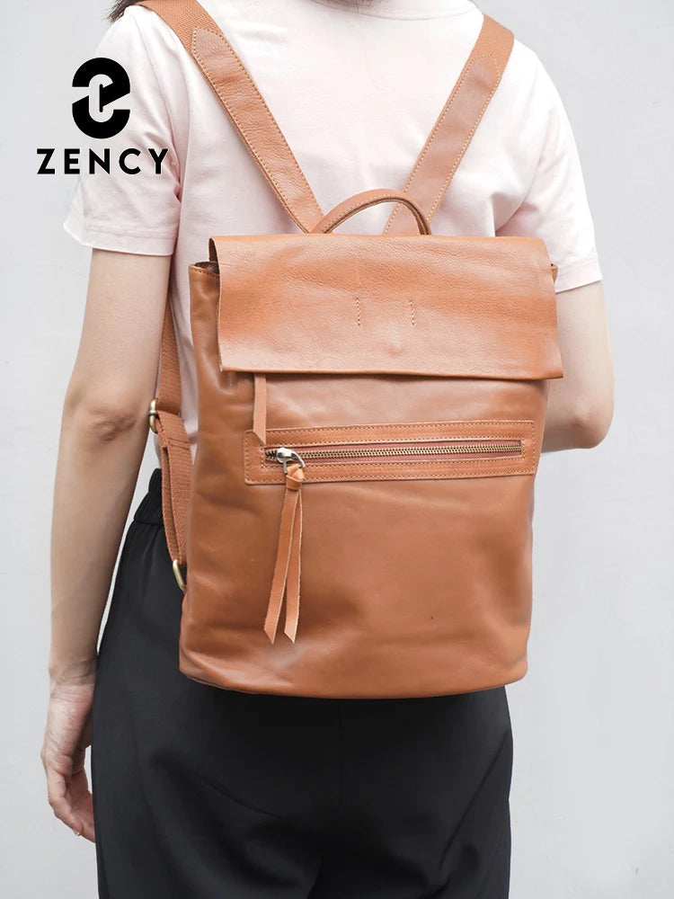 Zency Women's Retro Cowhide Leather Backpack Fit 10 inch Ipad A4 Magazine Flap Bag Satchel