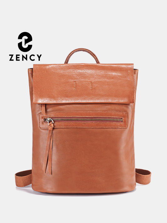 Zency Women's Retro Cowhide Leather Backpack Fit 10 inch Ipad A4 Magazine Flap Bag Satchel