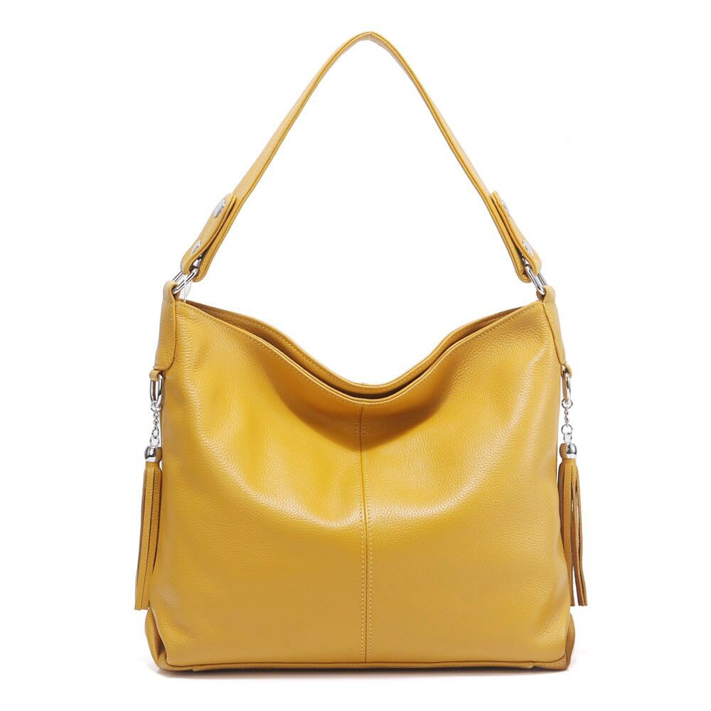 2024 New Fashion Soft Real Genuine Leather Tassel Women's Handbag Elegant Ladies Hobo Crossbody Bag